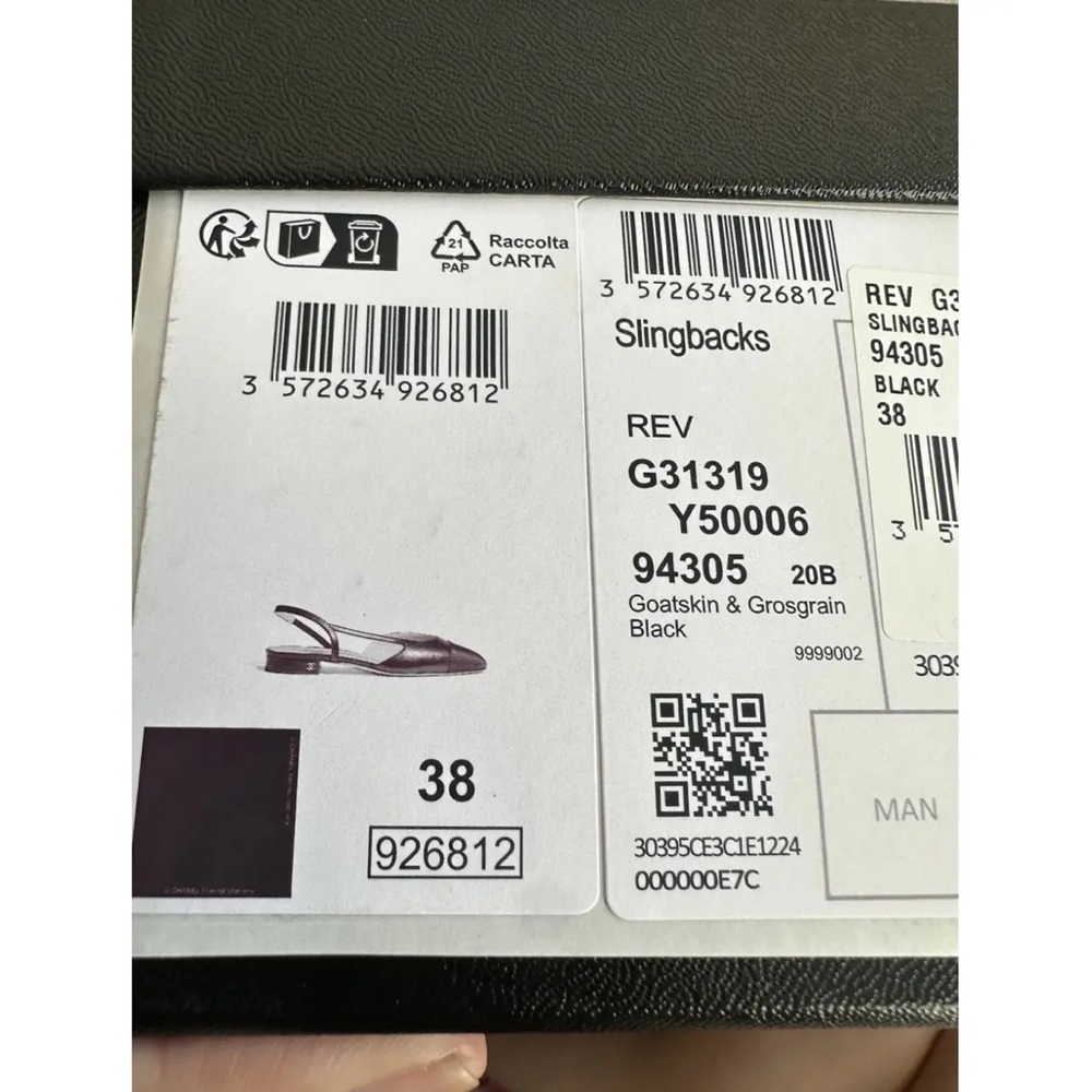 Goatskin Grosgrain Cap Toe CC Slingback Ballerina Flats in Black FR 38 / US 7 - Picture 11 of 15